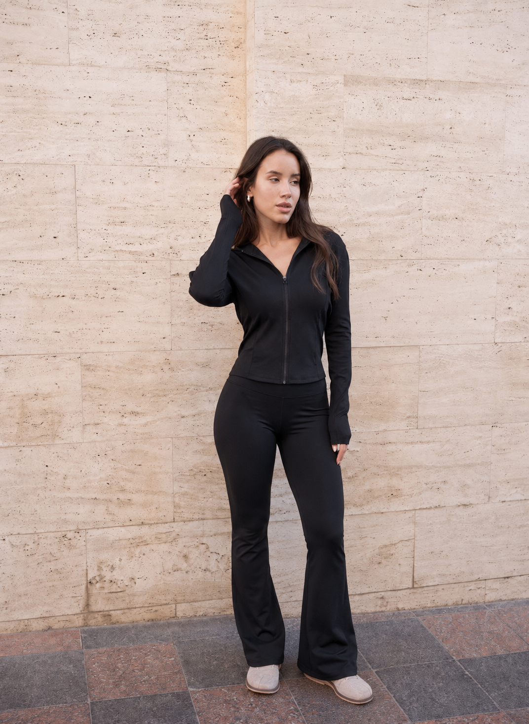 Ensemble de Sport/Yoga/Pilate Sculptant Pantalon Évasé (avec Capuche)